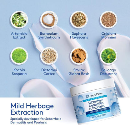 Roycederm Seborrheic Dermatitis & Psoriasis Treatment Cream - Herbal Extracts Formula for Comprehensive Care Comfort Natural